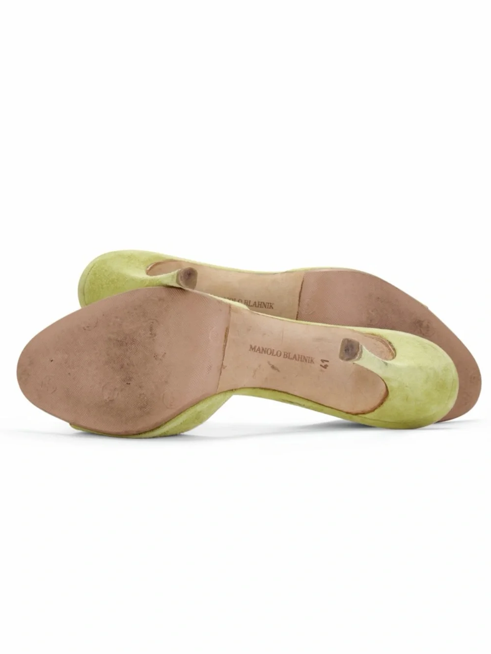 Manolo Blahnik Green Floral Eyelet Laser Cut Suede Heels - Picture 6 of 6